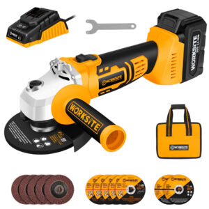 WORKSITE Cordless Angle Grinder 4-1/2inch(115mm )Variable 20V Max Battery Power Portable Handheld Cutting Grinding Grinders Tools