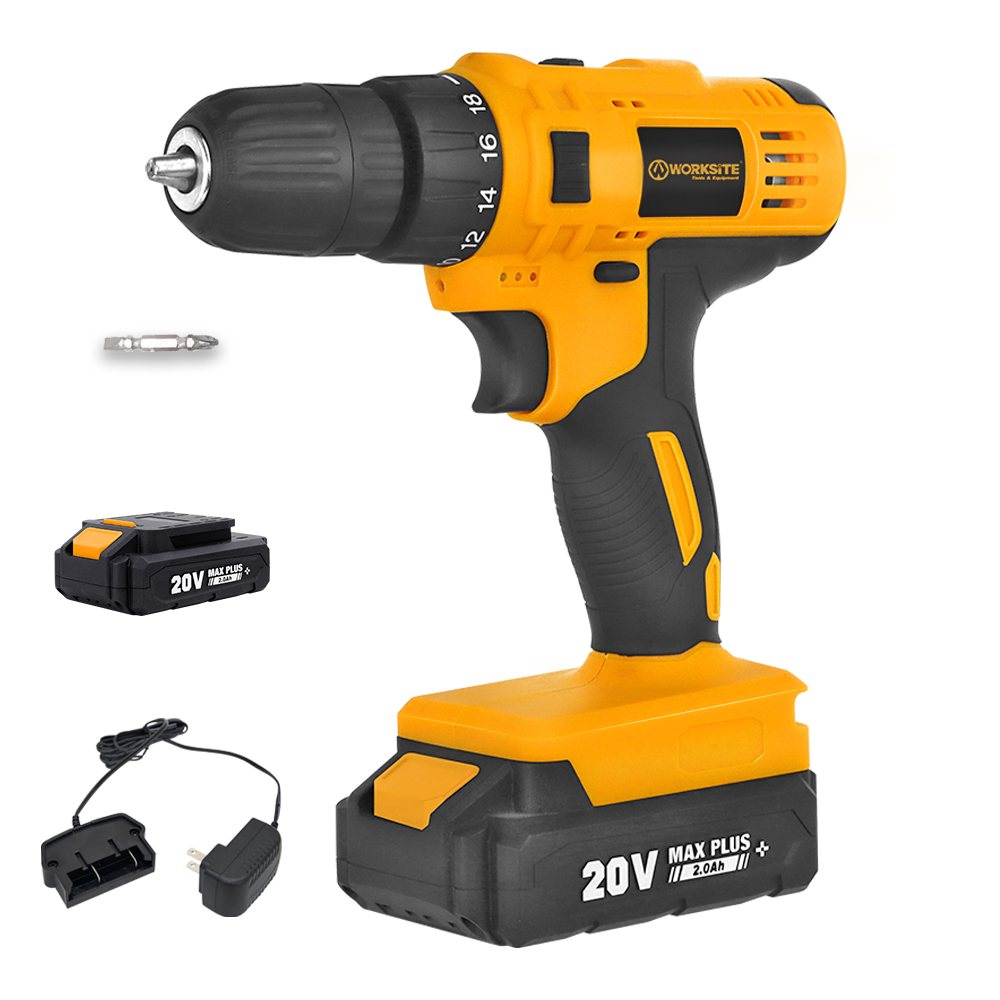 WORKSITE Cordless Drill Driver 20V Battery Power Drills 19+1 Chuck 30Nm Portable Handheld Rechargeable Drills