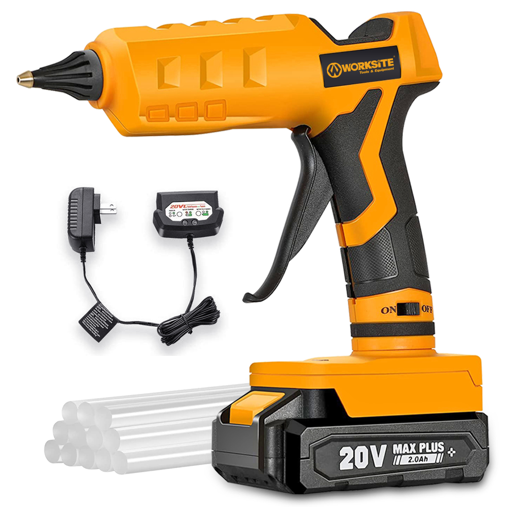 WORKSITE Cordless Glue Gun Sticks Set 20V Max Battery Wireless Rechargeable 60W Power Small Hot Melt Glue Gun DIY Crafts Tools