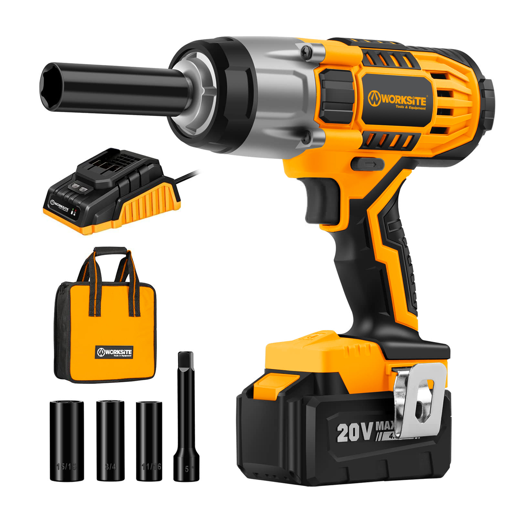 WORKSITE Cordless Impact Wrench 1/2inch 500Nm High Torque 20V Battery Power Cer Tire Electric Wrenches with Socket Set