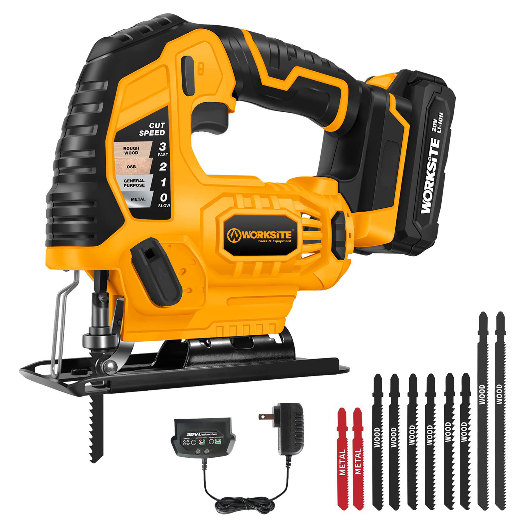 WORKSITE Cordless Jig Saw 20V Max Battery Powered Portable Variable Speed Wood Steel Metal Cutting Mini Jigsaw Tools
